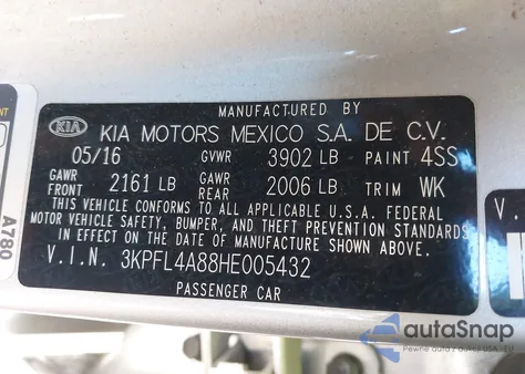 2017 Kia Forte Ex из США, поврежденный, VIN 3KPFL4A88HE005432